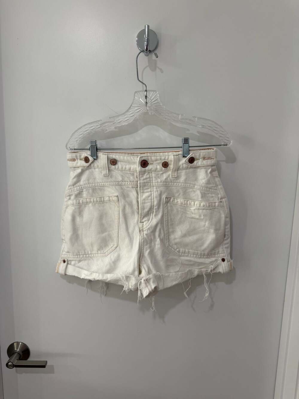 Free People We The Free Moxie High-Rise Raw Hem Utility Denim Shorts